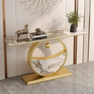 Light Luxury Rock Slab Porch Table Living Room Porch Cabinet Wall Semi-circular Gold Console Table Ultra-narrow View Platform