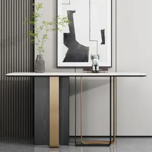 Italian Style Light Luxury Marble Porch, Gold Console Table, Modern and Simple, Wall-to-door Partition Rock Slab Storage Table