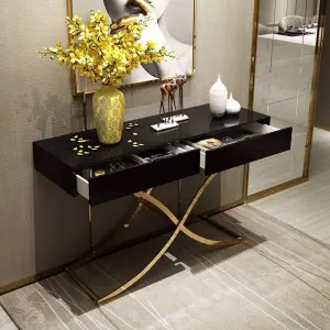 Light Luxury Porch Table Black Paint Decoration Cabinet Hallway Cabinet with Drawers Gold Console Table Display Table