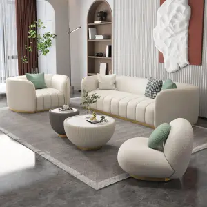 Modern Nordic Luxury Living Room Long Lounge Chesterfield Leather Sofa Set Furniture
