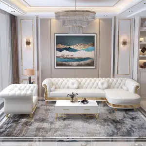 Modern Luxury Upholstered Wooden + Leather Sofa Tufted Modular Sectional Set for Hotel Apartment Living Room Furniture
