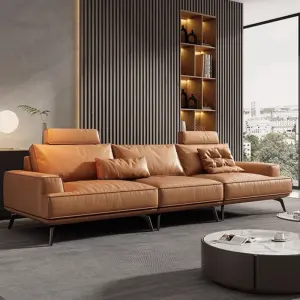 Modern Design High Quality Three Seater Leather Sectional Sofa Genuine Leather Comfortable Rectangle Shape Living Room Furniture