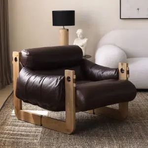 Nordic Living Room Unique Sofa Chair Modern Design Genuine Leather Lounge Chair for Bedroom Hotel and Home Office