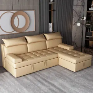 High Quality L-Shape Leather Storage Corner Sofa Bed Foldable and Extendable for Home Living Room Cube Bed