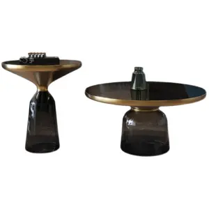 Modern Nordic Luxury Living Room Furniture Gold Round Glass Side Coffee Tables
