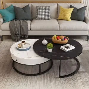 Simple Round White Black Marble Tea Coffee Table Set