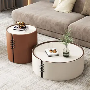Nordic Marble Modern Coffee Table Set Living Room Furniture Leather Round Coffee Table Set