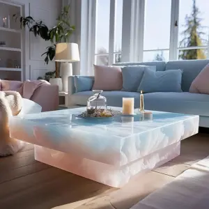 Modern Luxury High-End Natural Stone Coffee Table Unique Lighting Contemporary Style Marble Home Furniture for Living Room