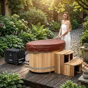 Wholesale Red Cedar Ice Barrel Tub Outdoor Cold Plunge Wooden Ice Bath With Stainless Steel for Villa Backyard Gym