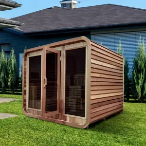 Solid Wood Hemlock/Red Cedar Cube Wooden Sauna Outdoor Wet Steam Sauna Room