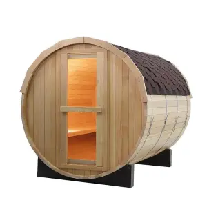 Luxury Solid Wood Outdoor Canadian Red Cedar Steam Barel Sauna With Stove Heater