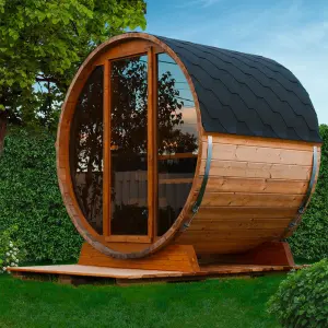 Home Luxury Outdoor Red Cedar Barrel 4 Person Wooden Dry Steam Sauna Room
