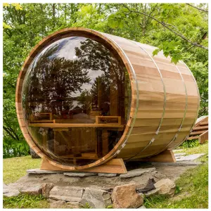 Canada Clear Cedar Glass Barrel Sauna With Woodstove