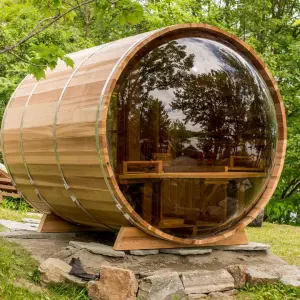 Brown Color Dome Panoramic Windows Solid Wood Outdoor Cedar Barrel Sauna