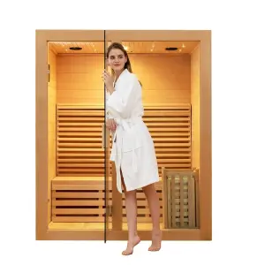 Wood Steam Sauna Room 3 Person Traditional Wet Steam Sauna Room for Indoor Use