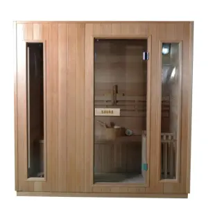 Indoor Traditional Steam Sauna Room 4 Person Hemlock Wooden Sauna House
