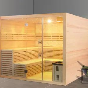 Luxury Design Hemlock Wood Home Use 6 Person Indoor Traditional Steam Sauna Room