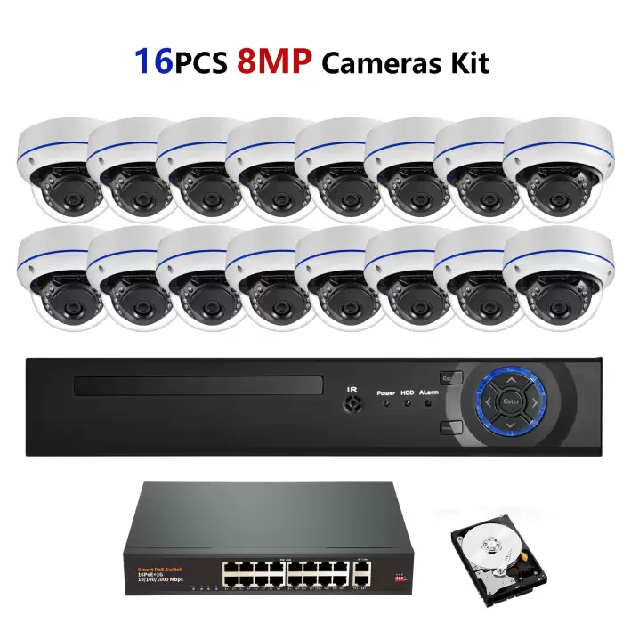 16pcs 8MP Cameras